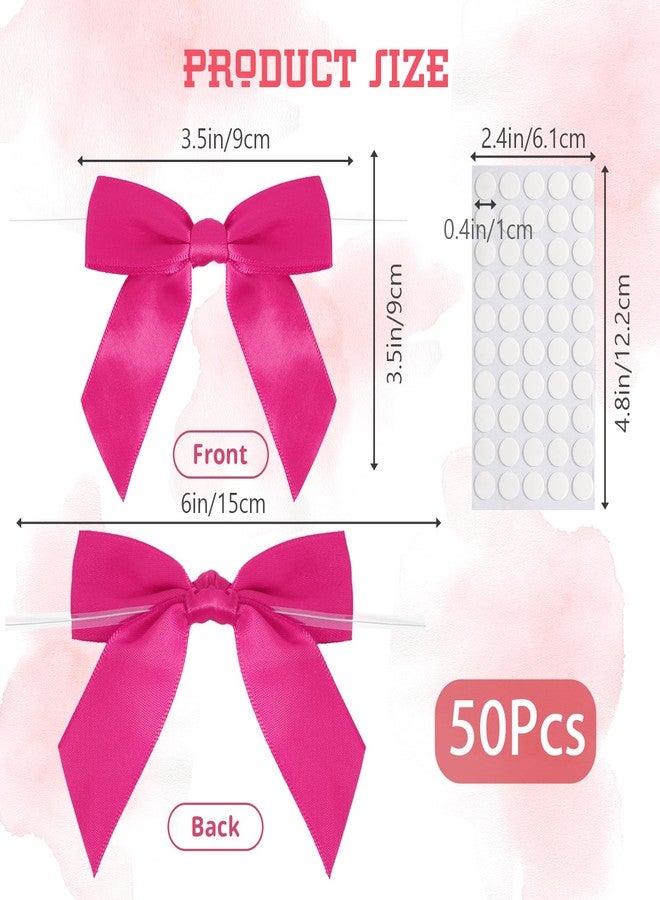 YONHTUTU 50pcs Hot Pink Twist Tie Bows, 3.5" Satin Ribbon Pre Tied Hot Pink Bow For Gifts Wrapping Treat Bags Candy Card, Mini Ribbon Bows for Crafts Wedding Bridal Baby Shower Birthday Valentine's Day Bouquet - Image 2